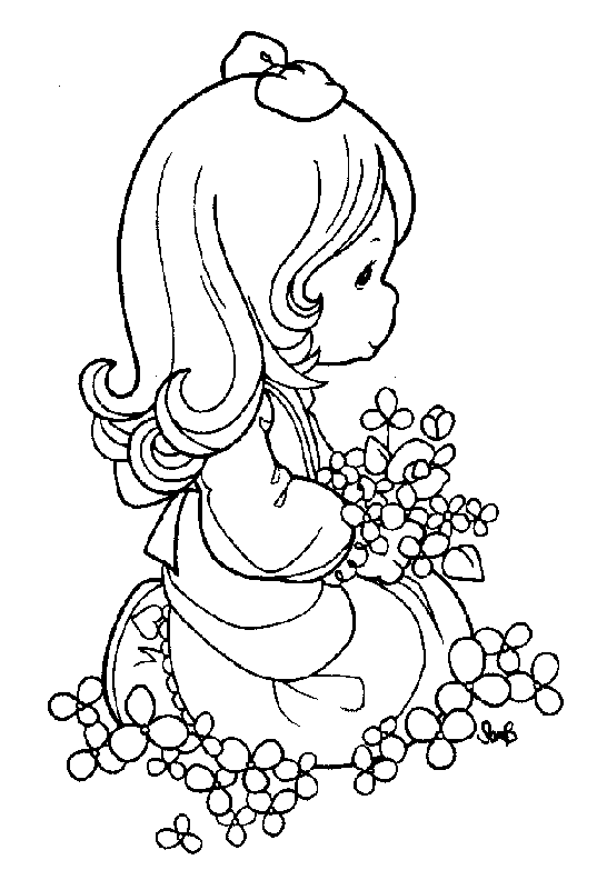 coloriage moments precieux la jolie fillette dans les fleurs